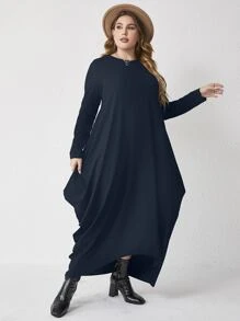 Mulvari Vestido unicolor bajo irregular - Azul Marino - Ver 3