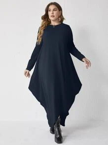 Mulvari Vestido unicolor bajo irregular - Azul Marino - Ver 5