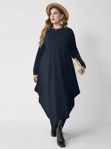 Mulvari Vestido unicolor bajo irregular - Azul Marino - Ver 6