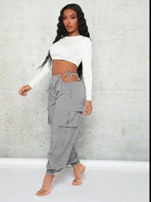 SHEIN SXY 腰部鏤空翻蓋口袋工裝褲