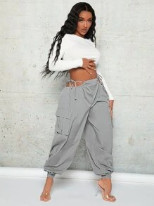 SHEIN SXY 腰部鏤空翻蓋口袋工裝褲