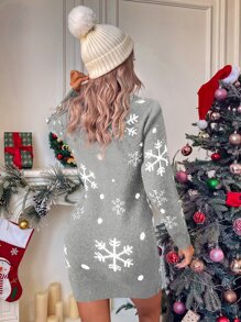 SHEIN LUNE Ugly Christmas Pattern Jumper Dress - Grey - View 2