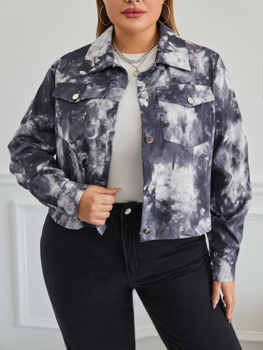 SHEIN EZwear Plus Tie Dye Flap Pocket Jacket - Multicolor - View 1