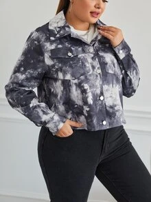 SHEIN EZwear Plus Tie Dye Flap Pocket Jacket - Multicolor - View 3