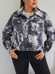 SHEIN EZwear Plus Tie Dye Flap Pocket Jacket - Multicolor - View 4