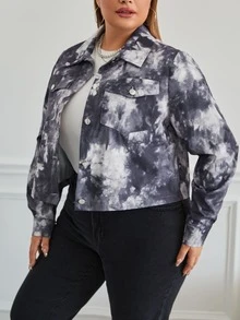 SHEIN EZwear Plus Tie Dye Flap Pocket Jacket - Multicolor - View 5