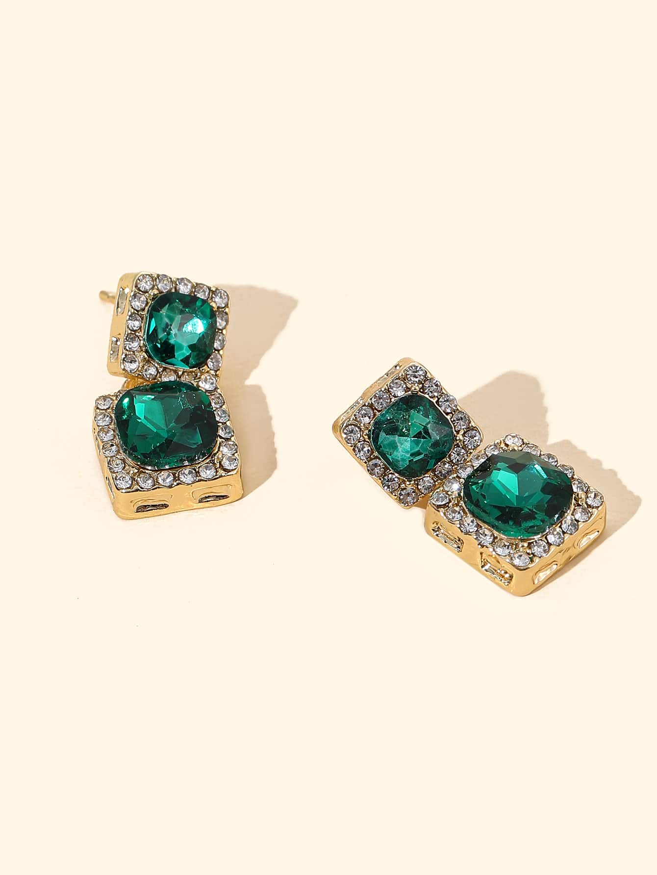 Andkiss Rhinestone Square Decor Drop Earrings - Multicolor - View 1
