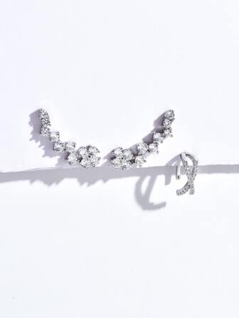 1入組方晶鋯石裝飾耳環和1入組耳夾銅首飾類