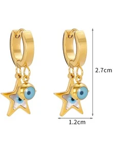 Eye & Star Drop Earrings - Yellow Gold - View 3