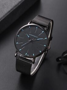 1 件男士圆形指针石英表和 2 件手链作为返校学生的礼物 - 黑色 - 查看 3