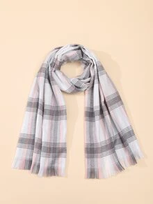 1pc Plaid Tassel Woven Thick Winter Scarf - Multicolor - View 3