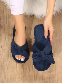 Dép đi trong Nhà dành Nữ Nơ Bướm màu trơn Đúng mốt - Màu xanh hải quân - Xem 1