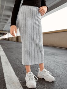 SHEIN Leap Crew Tween 女童纯色高腰半身裙，春/秋 - 淺灰色 - 查看 4