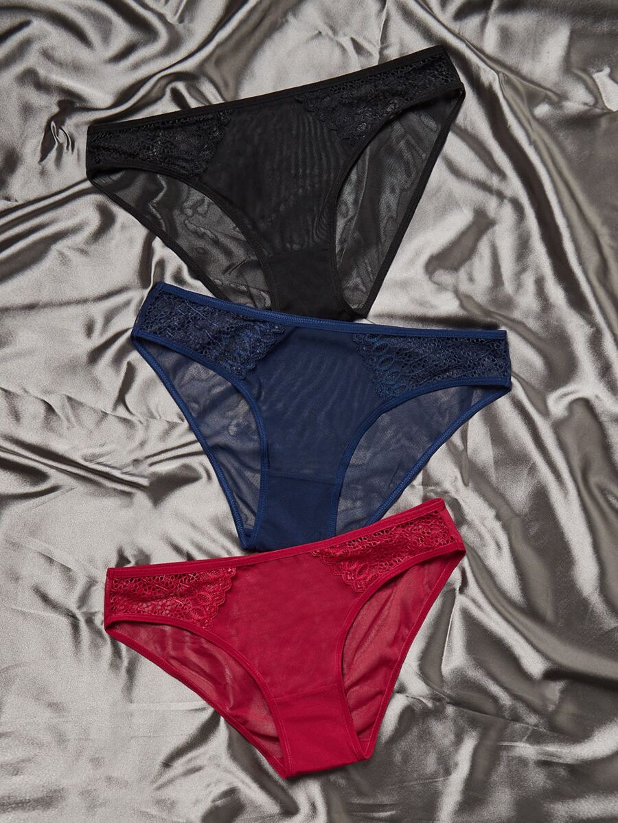 3pack Lace Insert Mesh Panty - Multicolor - View 1