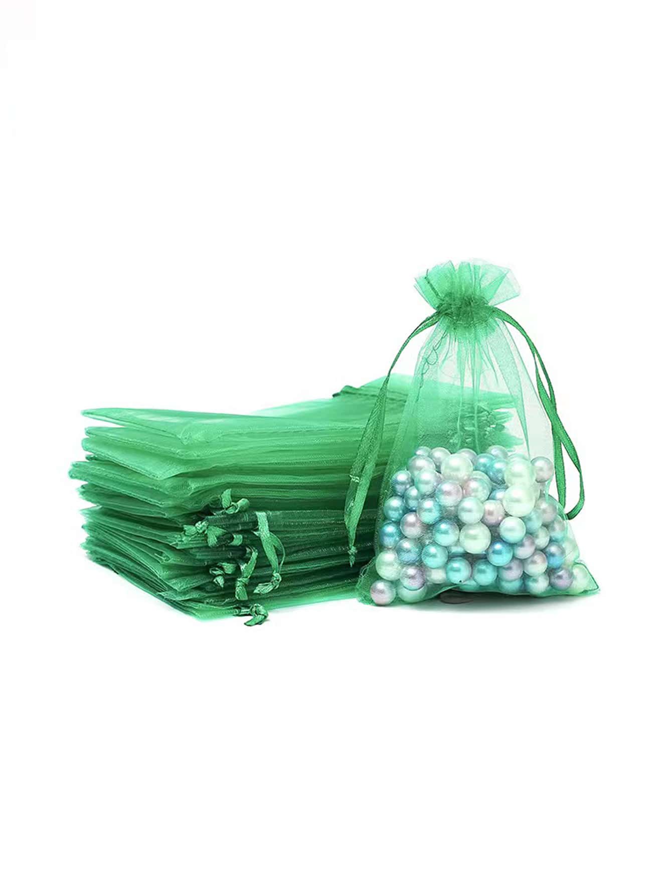 10pcs Mesh Gift Packaging Bags With Drawstring - Green - View 1