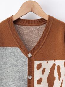 Boys Colour Block V Neck Cardigan - Multicolor - View 5