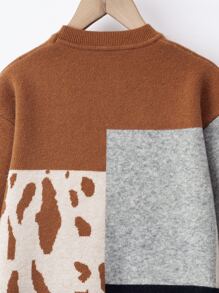 Boys Colour Block V Neck Cardigan - Multicolor - View 6