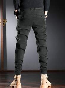 Manfinity Homme Men Slant Pocket Tapered Trousers - Dark Grey - View 2