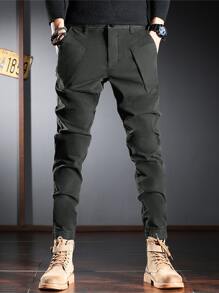 Manfinity Homme Men Slant Pocket Tapered Trousers - Dark Grey - View 3