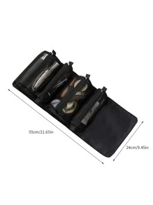 1pc Letter Embroidered Detachable Toiletry Travel Bag, Black Portable Wash Bag For Travel - Black - View 4