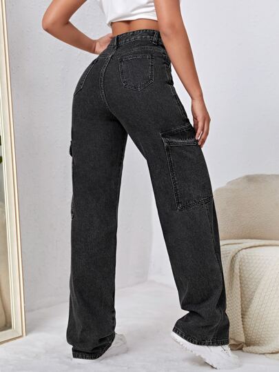 Jeans de talle alto con bolsillo lateral