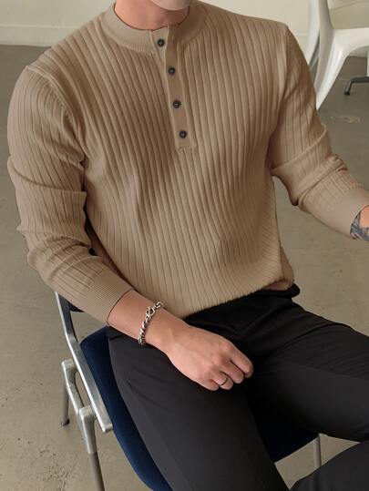 DAZY 男士半扣罗纹针织秋季毛衣夏季