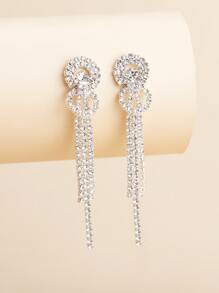 一对欧美时尚新款水钻流苏优雅个性耳环，女士佩戴，是假日约会和派对的理想之选 - 銀色 - 查看 1