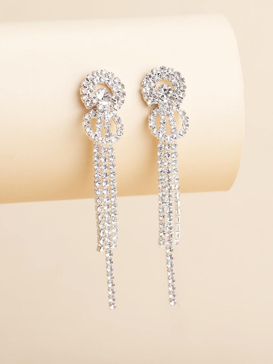 一对欧美时尚新款水钻流苏优雅个性耳环，女士佩戴，是假日约会和派对的理想之选 - 銀色 - 查看 1