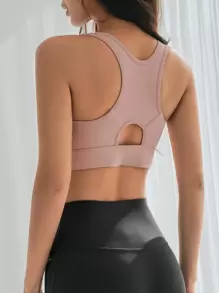 DAZY Zip Up Cut Out Back Sports Bra - Coral Pink - View 2