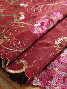 Floral Embroidered Scallop Trim Table Runner - Multicolor - View 2