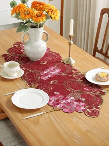 Floral Embroidered Scallop Trim Table Runner - Multicolor - View 3
