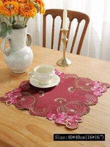 Floral Embroidered Scallop Trim Table Runner - Multicolor - View 5