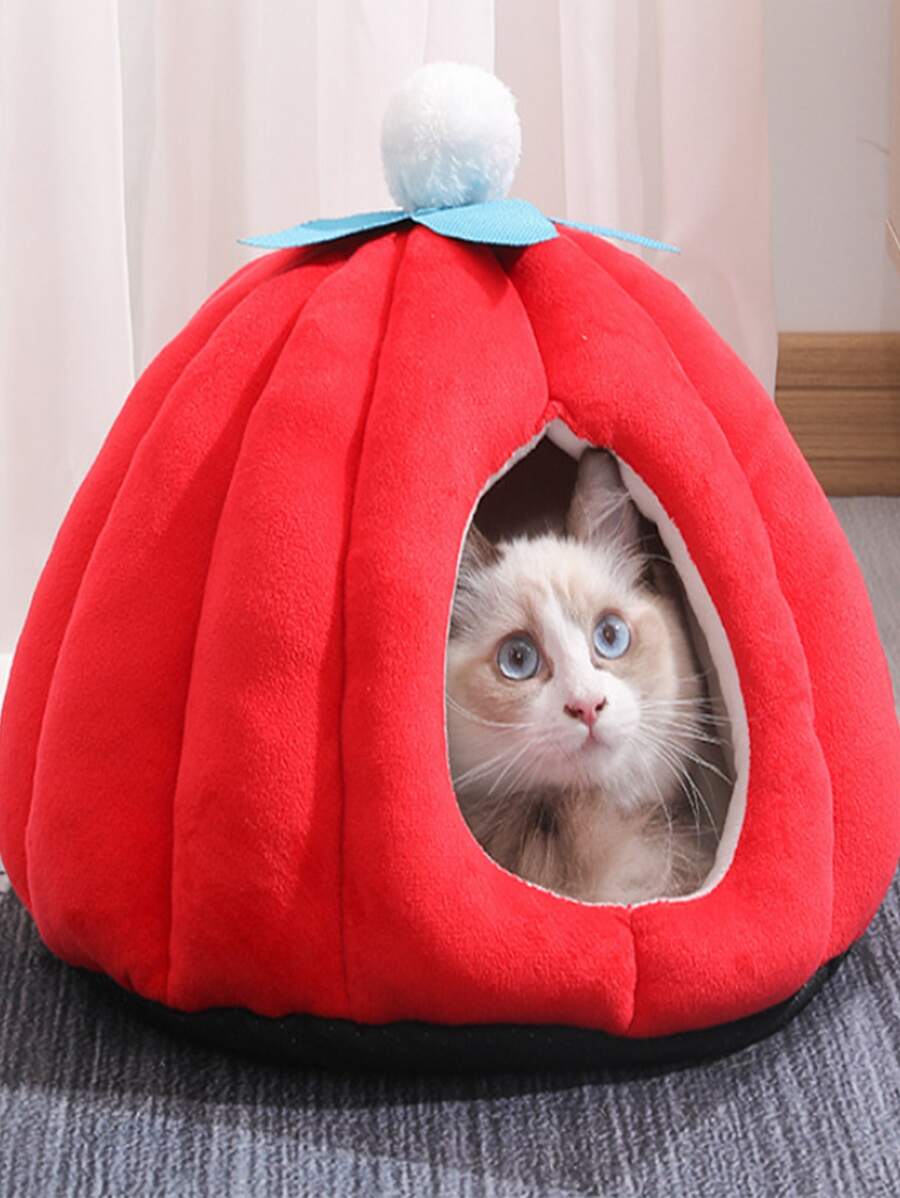 1pc Pumpkin Design Pet Bed - Red - View 1
