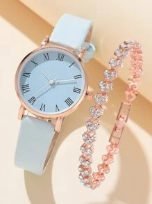 1入組圓形指針石英手錶和1入組手環