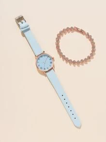 1入組圓形指針石英手錶和1入組手環