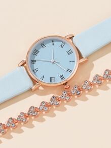 1入組圓形指針石英手錶和1入組手環