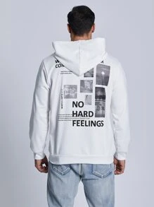 Manfinity Men Plus Slogan Graphic Drawstring Hoodie - White - View 1