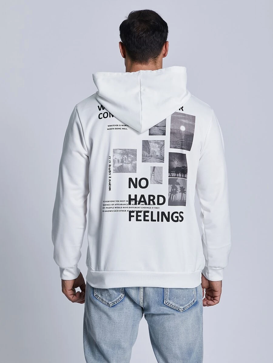 Manfinity Men Plus Slogan Graphic Drawstring Hoodie - White - View 1