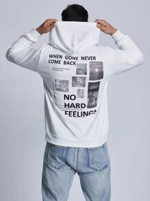 Manfinity Men Plus Slogan Graphic Drawstring Hoodie - White - View 3