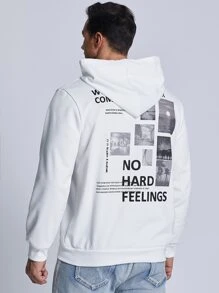 Manfinity Men Plus Slogan Graphic Drawstring Hoodie - White - View 4