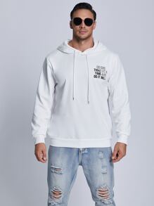 Manfinity Men Plus Slogan Graphic Drawstring Hoodie - White - View 6
