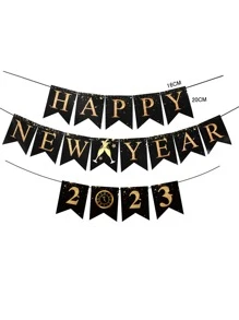 7pcs Letter Graphic Gift Box & Bell Decor Hanging Swirl Decoration Set - Multicolor - View 3