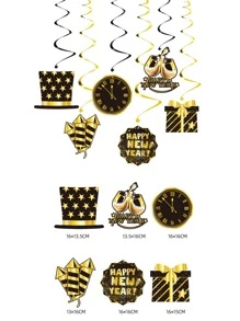 7pcs Letter Graphic Gift Box & Bell Decor Hanging Swirl Decoration Set - Multicolor - View 4