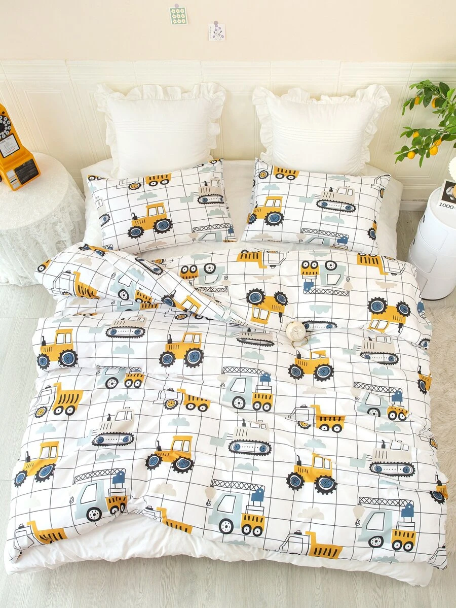 Bộ vỏ chăn hình xe tải & kẻ sọc không có chất làm đầy - Nhiều màu - Xem 1