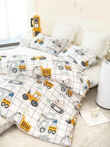 Bộ vỏ chăn hình xe tải & kẻ sọc không có chất làm đầy - Nhiều màu - Xem 2