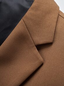 Manfinity Mode 男士1入組西裝領單釦西裝外套和1入組西裝褲 - 棕色 - 查看 7