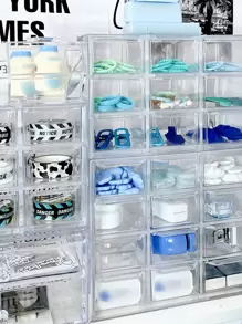 1pc Plastic Multi-Grids Jewelry Storage Box, Clear Layered High Capacity Jewelry Organizer Box For Ring, Earring, Gift For Back To School - Clear - View 5