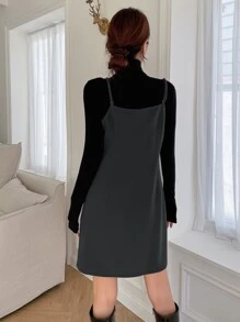 DAZY 纯色吊带连衣裙（不含T恤）秋季服装