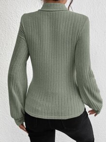 SHEIN Privé Cut Out Front Mock Neck Tee - Green - View 2