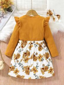 SHEIN Toddler Girls Floral Print Bow Front Ruffle Trim 2 In 1 Dress - Multicolor - View 2